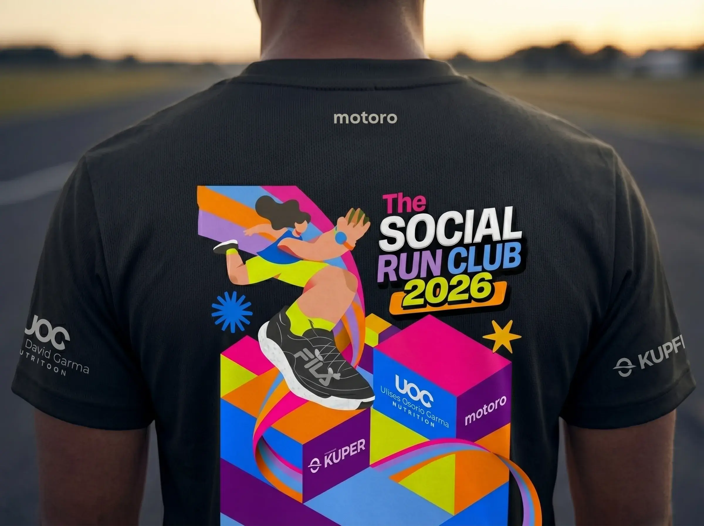 Corredores cruzando la meta con alegría en el Social Run Club